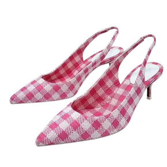 Christian Louboutin Kate Sling 55 Pointed Toe Slingback Pumps Pink Gingham 36.5 - Picture 4 of 15